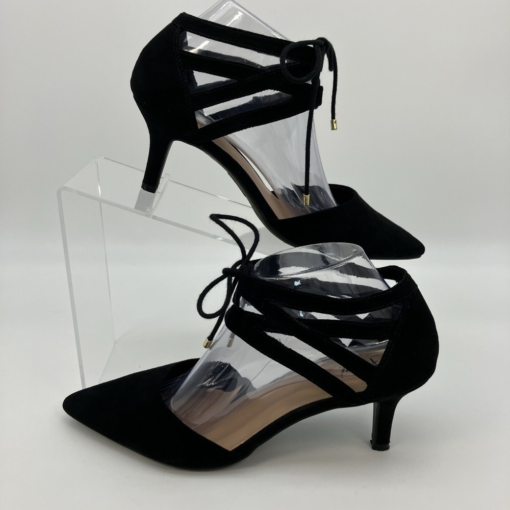 Fioni Lace Up Pointed Toe Heel Pumps 9 Black Gothic Office Siren Gothic Glamor - Picture 1 of 12